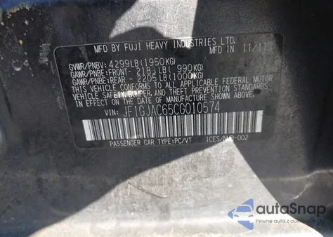 2012 Subaru Impreza 2.0I Premium z USA, uszkodzony, nr VIN JF1GJAC65CG010574